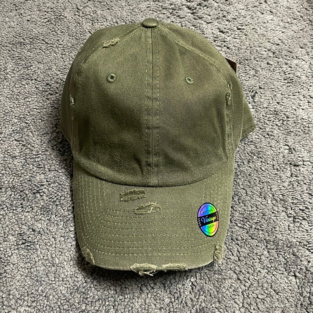 Distressed Baseball Hat - Olive Green